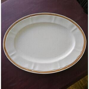 Vintage Americana Hearthside Stoneware 12.5" Oval Platter Speckled Beige Japan